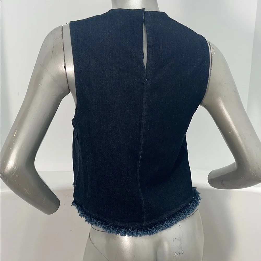 A.L.C. Sample Blue Denim Crop Tank Top Sleeveless Fringe Hem